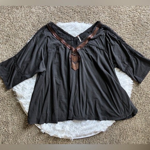 Free People Top Beaded Dull Black Womens Size XL - Picture 1 of 8